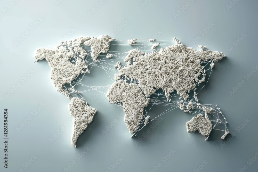 Poster the concept of global business is represented through a world map with interconnected points and lin