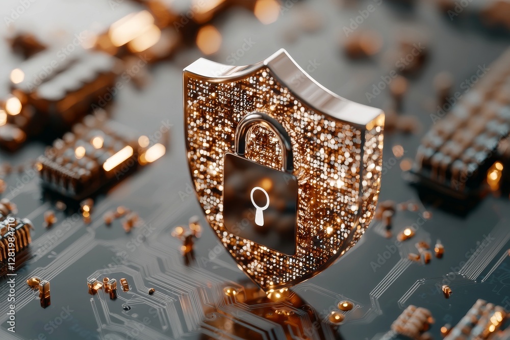 Aufkleber the concept of protecting data privacy and cybersecurity, symbolized by a lock on a background of bi