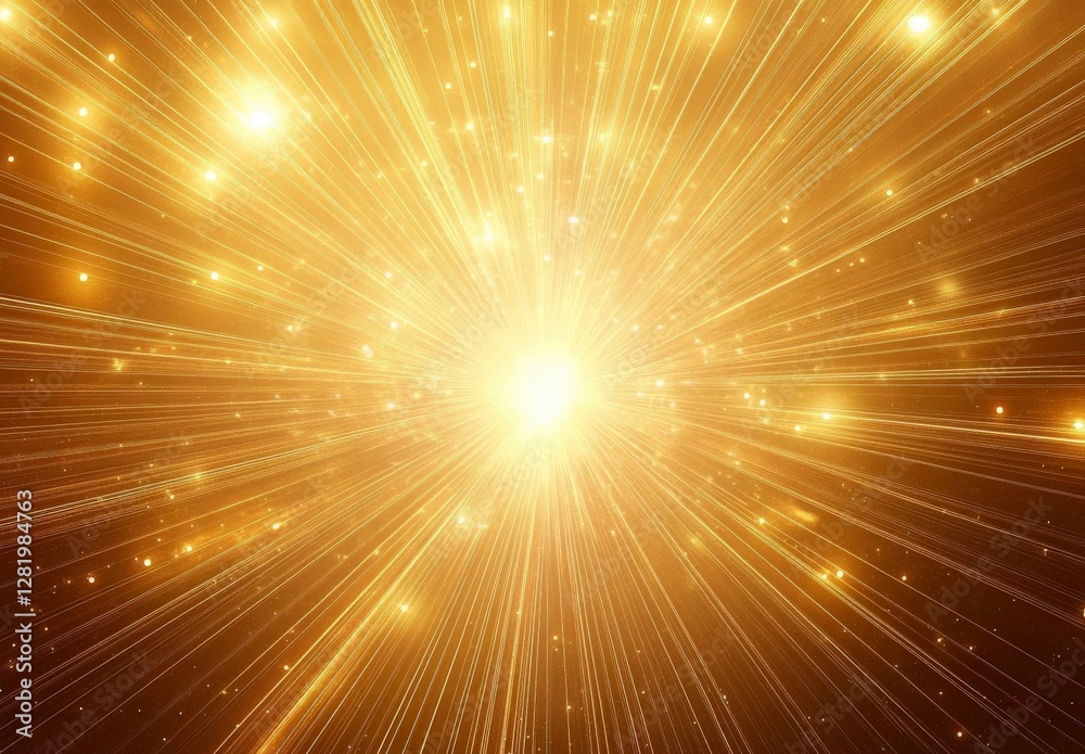 Poster radiant burst of golden light with shimmering particles, creating a vibrant and dynamic visual effec
