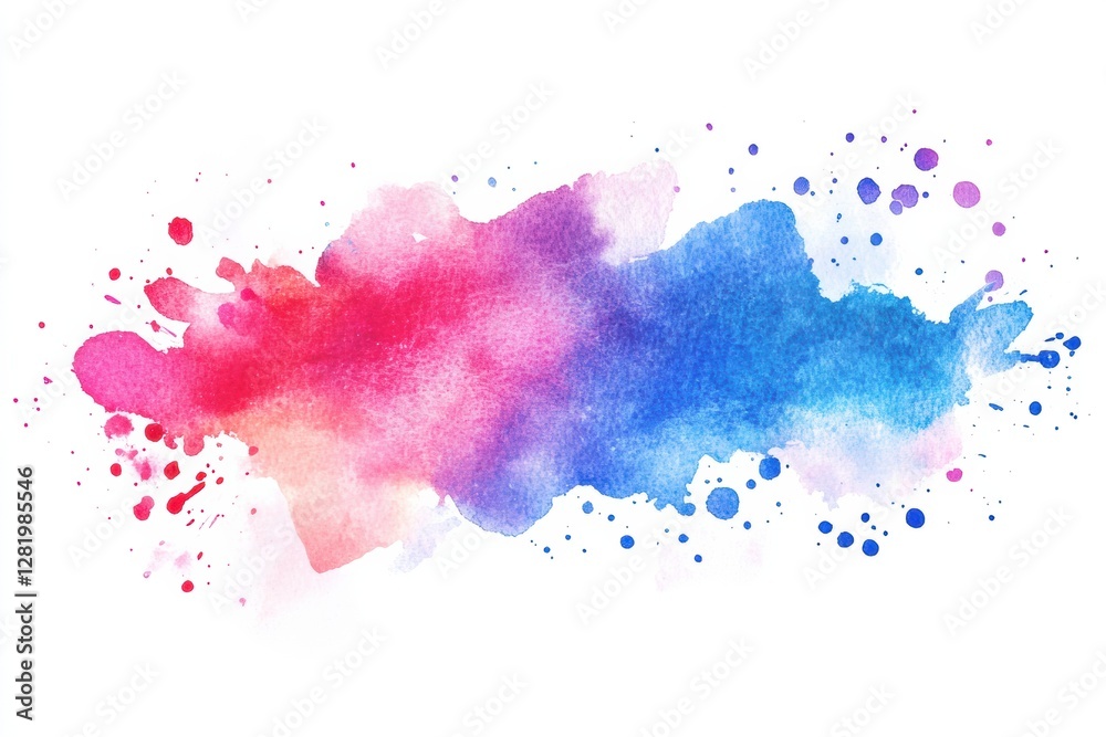Poster vibrant watercolor splash blending warm pinks with cool blues for creative expression in artistic de