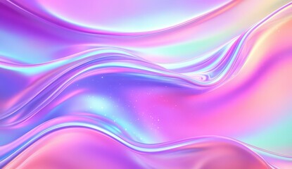 Fototapeta premium A smooth, iridescent surface featuring flowing waves of pastel colors, creating a mesmerizing visual effect.