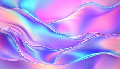 Fototapeta premium Flowing waves of iridescent colors blend seamlessly, creating a dreamy and vibrant abstract background.