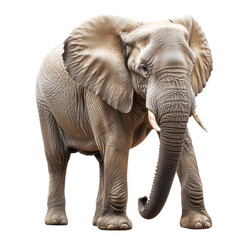 Fototapeta premium A majestic elephant stands tall against a bright transparent background showcasing its unique features and powerful presence, Elephant isolated transparent background