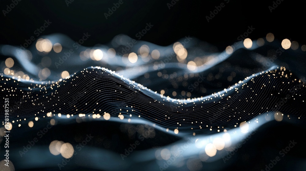 Poster the abstract background features a low poly wave with connecting dots and lines, created using 3d re
