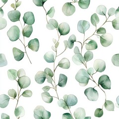 Fototapeta premium Watercolor leaves creating a soothing pattern of greens and whites in a natural and elegant design. Generative AI