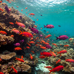coral reef and colorful fish, aquarium fish, coral fish, coral reef and fishes, Tropical fish in...