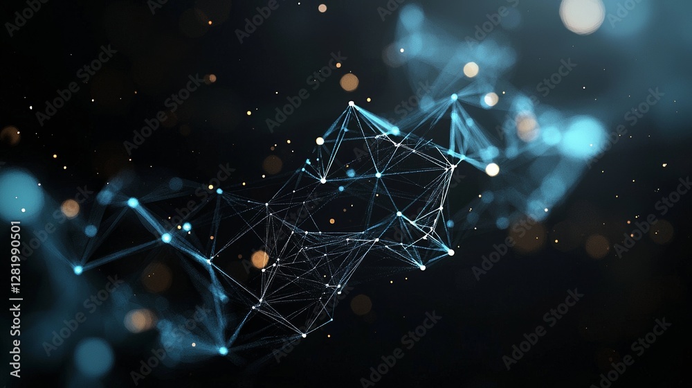 Poster the background is an abstract representation of communication, comprising connecting dots and lines 