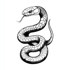 Fototapeta premium A detailed black and white drawing of a coiled snake