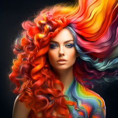 Fototapeta premium Stylish woman with hear colour image