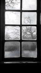 Winter view through paneled window