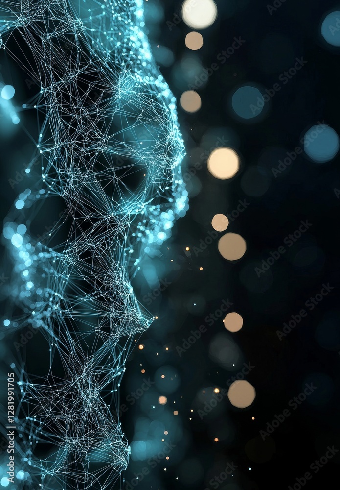 Poster a plexus composed of lines, dots, and light beams, complete with light points, serves as an abstract