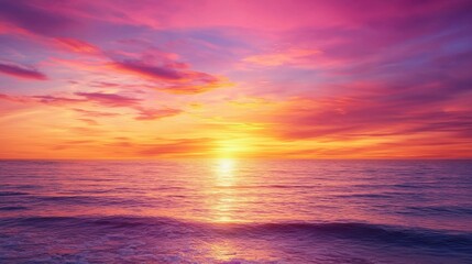 Fototapeta premium Colorful sunset illuminating the ocean horizon with vibrant hues reflecting on the water at twilight