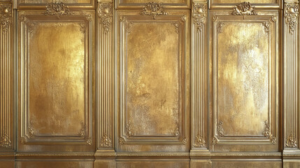 Luxurious golden wall panels with ornate moldings for elegant interior design