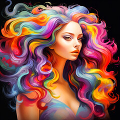 Stylish woman with hear colour image