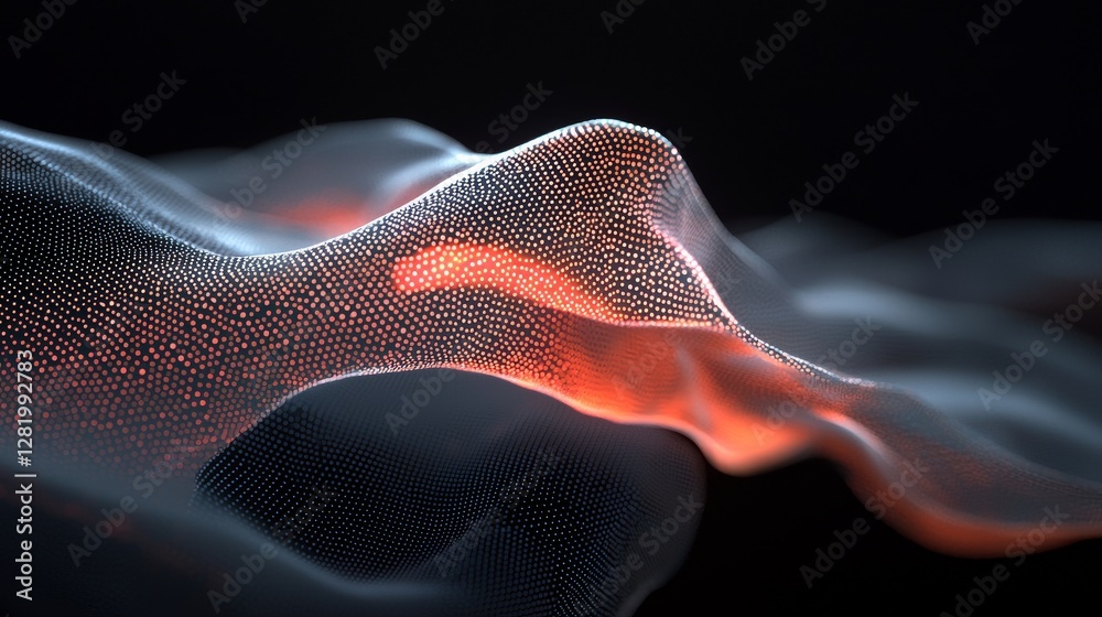 Poster interconnected polygons set against a geometric backdrop, with cybernetic particles forming a networ