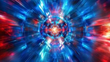 Vibrant abstract pattern with bold blue and red hues, softly glowing and blurred for a futuristic and energetic effect