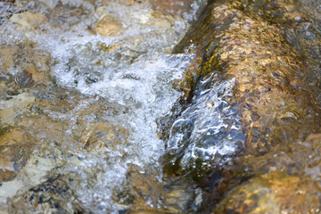 Fast Flowing Clear Water Over Rocks in Mountain Stream