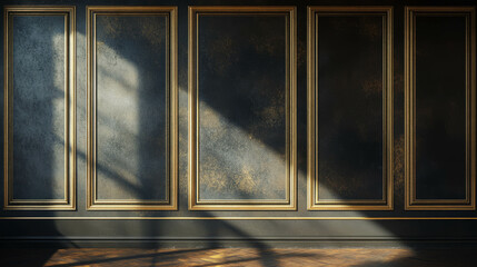 Elegant interior design with gold molded wall panels for sophisticated decor