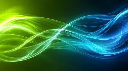 Obraz premium Vibrant wave pattern with bold green and blue hues, glowing and smoothly flowing for a futuristic and dynamic feel