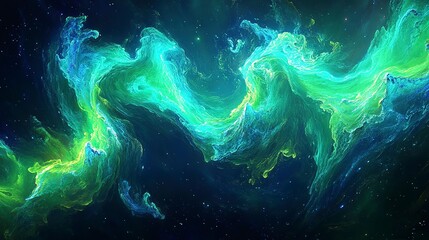 Vibrant wave pattern with bold green and blue hues, glowing and smoothly flowing for a futuristic and dynamic feel