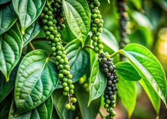 Obraz premium Black pepper plant, green berries, minimalist nature shot.
