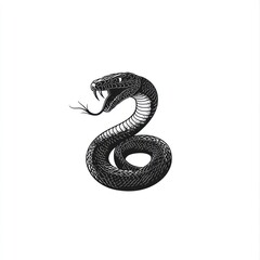Fototapeta premium A Striking Black Snake Coiled and Ready to Strike