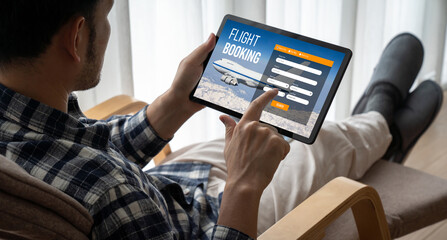 Online flight booking website provide modish reservation system . Travel technology concept .