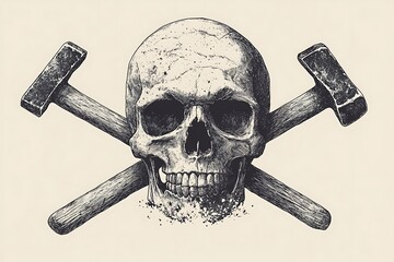 Skull, hammers, crossed, grunge, warning