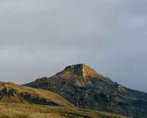Scenic rugged mountain in Berserkjahraun lava field, Snæfellsnes Peninsula, West Iceland...