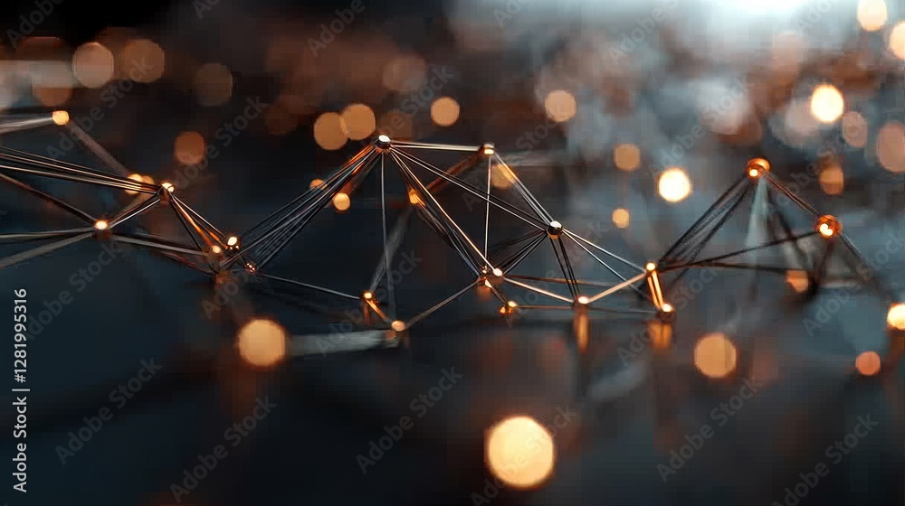 Poster big data visualization is depicted through an abstract background of connected lines and dots, symbo