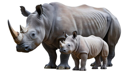 Obraz premium Rhino mother and baby rhinoceros isolated on transparent background