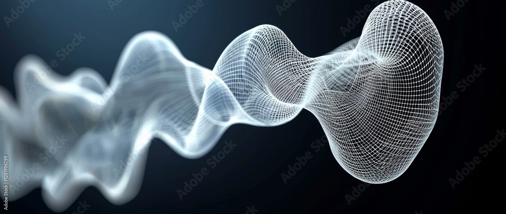Poster a black background features an abstract illustration of digits, connected by lines and dots in a flo