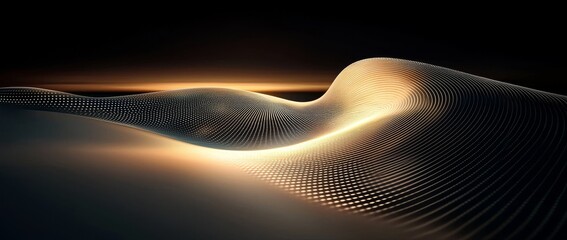 Abstract illustration of digits connected by lines and dots, with a wavy flow on a black background