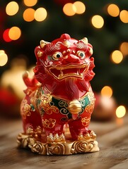 Festive Foo Dog, holiday bokeh