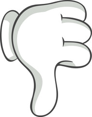 Cartoon hand featuring a thumb pointing downwards, clearly expressing disapproval or dislike. Simple and stylized design emphasizes the negative gesture and emotion