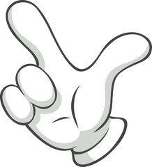 Cartoon gloved hand making a gesture with two fingers raised, possibly indicating the number two, victory, or peace, isolated on a white background