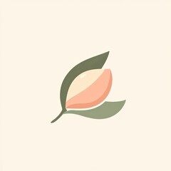 A minimalist and modern logo featuring a stylized almond with green leaves in an elegant geometric design with soft earthy tones
