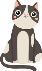 Adorable cartoon cat with big eyes sitting and smiling happily, perfect for children s books, greeting cards, or any project needing a touch of feline charm