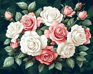 Roses bouquet, dark background, romantic