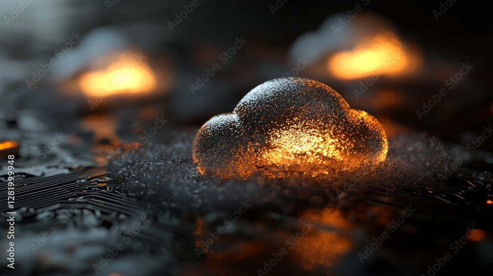 Poster digital cloud computing is symbolized through a concept that focuses on technology and networking, u