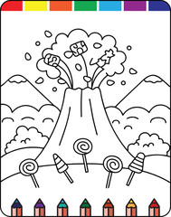 Volcano Coloring Pages for Kids Fun and Educational Printable Sheets,  Erupting Volcano Coloring Pages Engaging Printables for Children, Volcano Activity Sheets Printable Coloring Pages for Kids