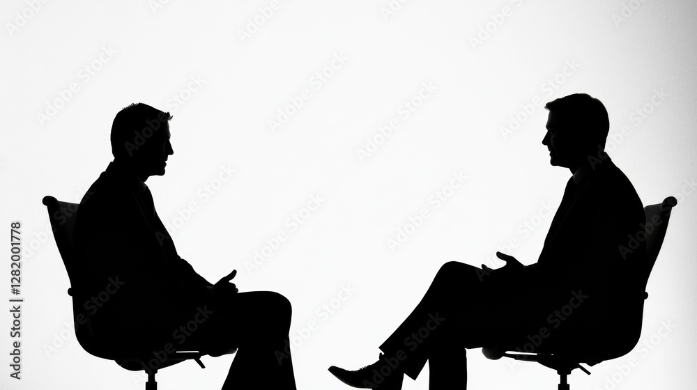 Aufkleber two executives engaged in a serious discussion while seated on chairs against a bright background. g
