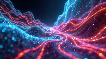 Wall murals A kaleidoscope of interwoven fractal dimensions, flowing waves of neon energy crossing infinite realities
