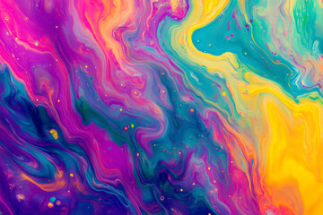 Psychedelic colorful paint liquid curves background