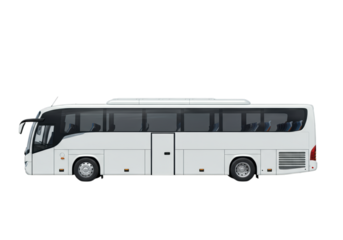 Side view of a modern intercity bus in pristine white color for travel and transport purposes