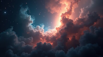 Fototapeta premium A hauntingly beautiful ghost nebula, translucent tendrils of gas drifting like ethereal spirits, illuminated by distant pulsars and cosmic radiation.