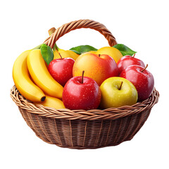 Fluffy 3D Cartoon Fruit Basket with Glowing Apples Isolated on Transparent Background