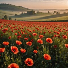 poppy field in the morning
