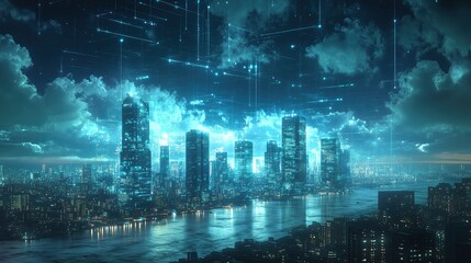 Showcasing advanced urban technology and global communication networks