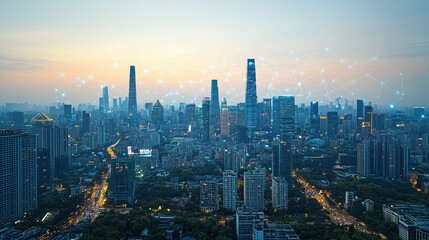 Obraz premium Showcasing advanced urban technology and global communication networks